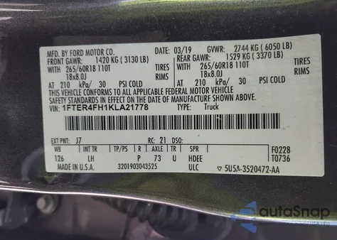 2019 Ford Ranger Xlt z USA, uszkodzony, nr VIN 1FTER4FH1KLA21778